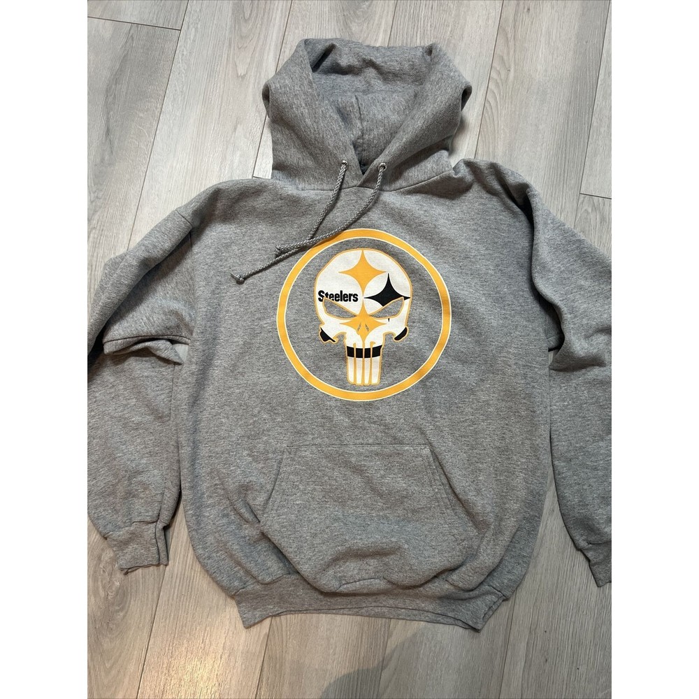 Pittsburgh Steelers Skull Hoodie Pullover Hooded Sweatshirt | Medium